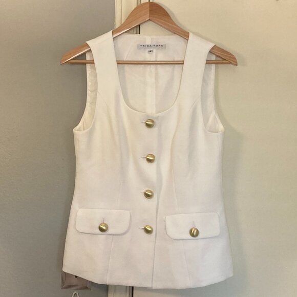 Trina Turk Juliette button front sleeveless vest, gold buttons, Sz. 4 - Picture 1 of 2